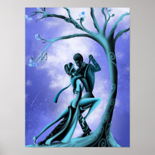 Affiche Beau Tango de danse en couple au clair de lune