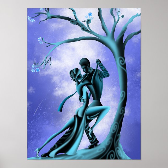Affiche Beau Tango de danse en couple au clair de lune (Devant)