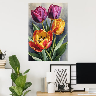 Affiche Beau terrain de tulipe romantique