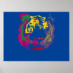 Affiche Beau Tigre Face Rasta Couleurs Style