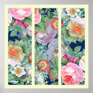 Affiche Beau Triptyque Floral Coloré