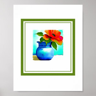 Affiche Beau Vase Fleur Bleu Fleur Droite Fleur Côté