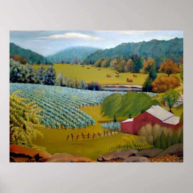 Affiche Beau Vignoble en jaune bleu rouge vert (Devant)