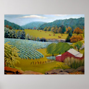 Affiche Beau Vignoble en jaune bleu rouge vert