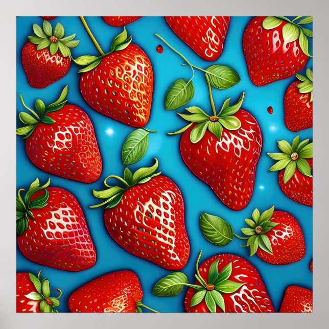 Affiche beaucoup de fraises, la peinture, (Devant)