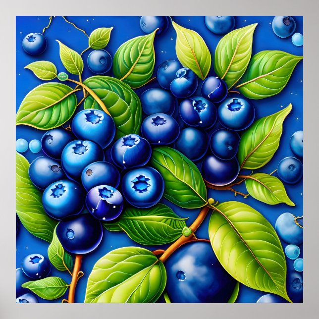 Affiche Beaucoup de peinture de fruits bleuets. (Devant)