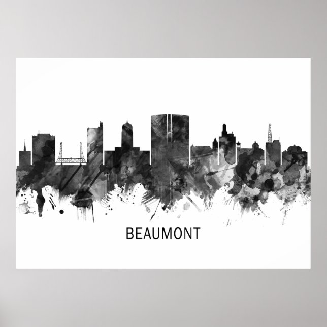 Affiche Beaumont Texas Skyline BW (Devant)
