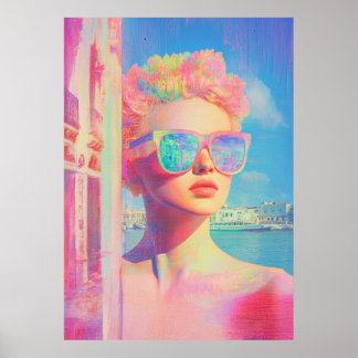 Affiche Beauté côtière de Neon avec lunettes de soleil