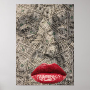 Affiche Beauté de l'argent Dollar drôle avec lèvres rouges