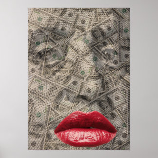 Affiche Beauté de l'argent Dollar drôle avec lèvres rouges