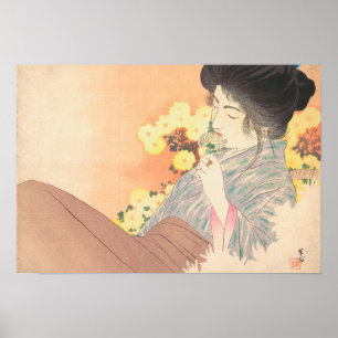 Affiche Beauté japonaise avec la fleur geisha maiko tatoua