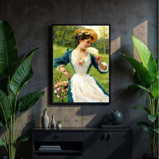 Affiche Beauté Jeune Avec Panier De Roses (Créateur téléchargé)