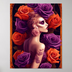 Affiche Beauté Rose d'Halloween violet et orange