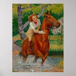Affiche Beauté sur un cheval 1960 Pin-Up Girl