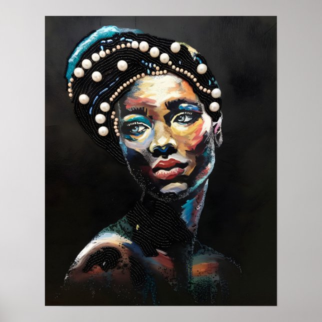 Affiche Beauté texturée : un portrait perlé Abstrait (Devant)