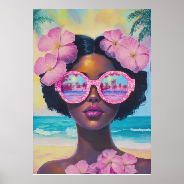 Affiche Beauté tropicale dans les tons roses (Devant)