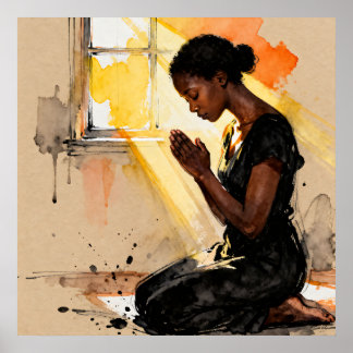 Affiche Beautiful Abstract African=American Woman Praying