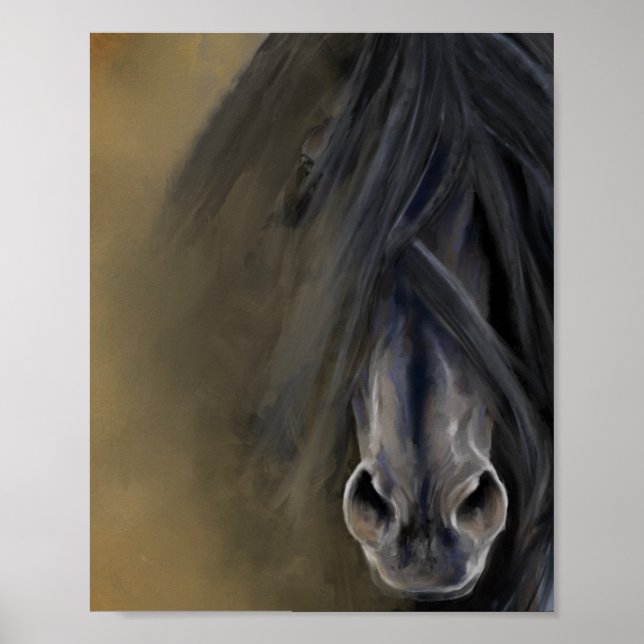 Affiche Beautiful Black Horse Decoupage Print (Devant)