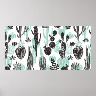 Affiche Beautiful hand drawn cacti doodle seamless pattern