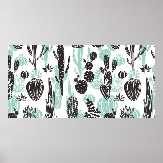 Affiche Beautiful hand drawn cacti doodle seamless pattern (Devant)