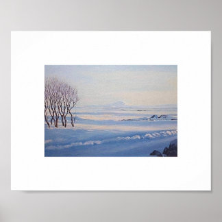 Affiche Beautiful Icelandic winter landscape painting art