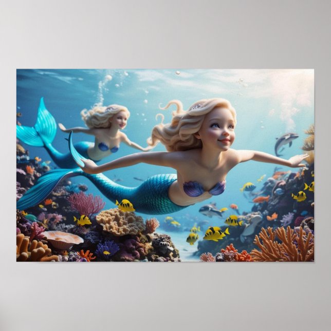 Affiche Beautiful Mermaid Twins - Underwater Adventure  (Devant)