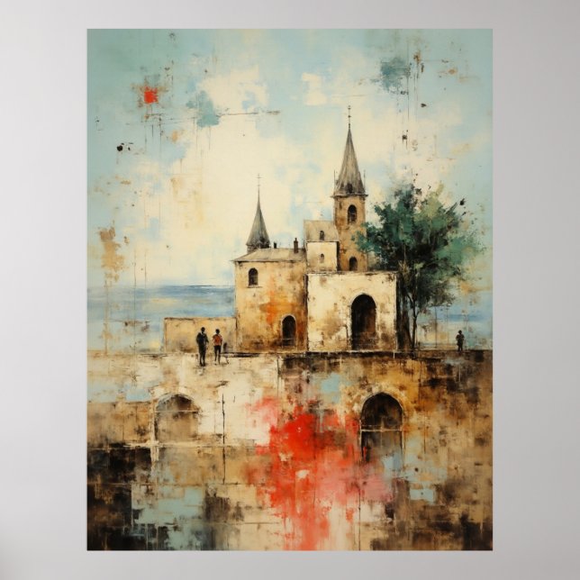 Affiche Beautiful Modern Abstract  old small town painting (Devant)