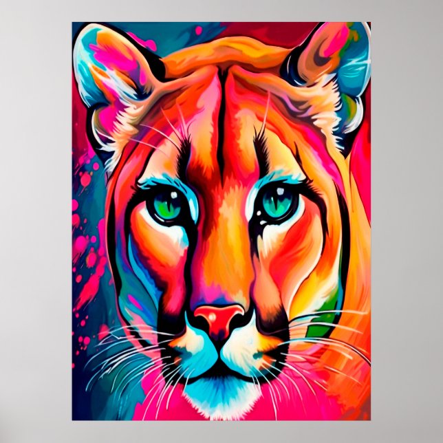 Affiche Beautiful Puma Portrait colorful (Devant)