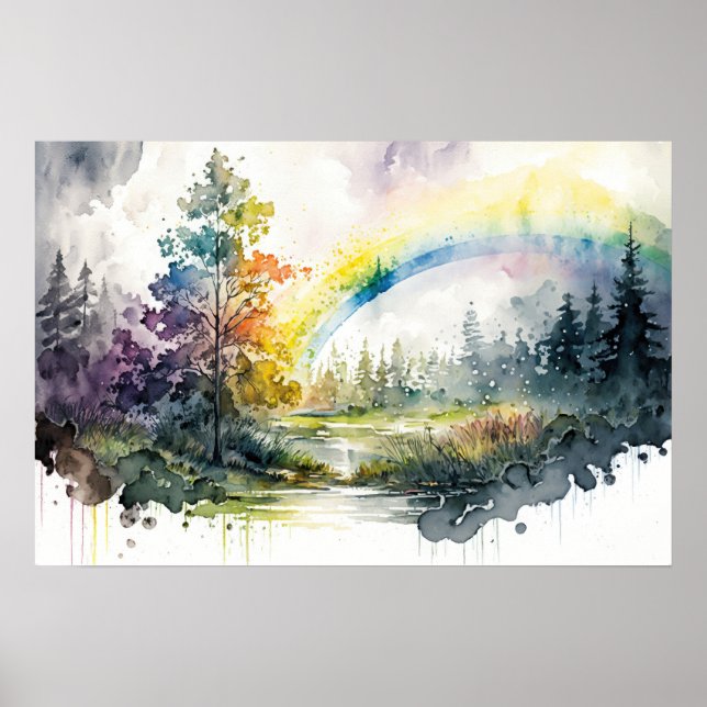 Affiche Beautiful Rainbow After The Rain in The Forest (Devant)