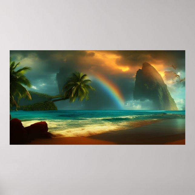 Affiche Beautiful Tropical South Pacific Island rainbow Po (Devant)