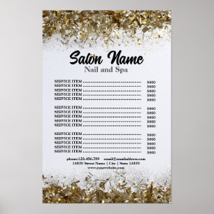 Affiche Beauty Nail Salon Prix du menu Gold confetti