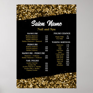 Affiche Beauty Nail Salon Prix du menu Gold confetti