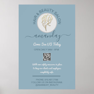Affiche Beauty Salon Be Safe Logo Coiffeur QR Code