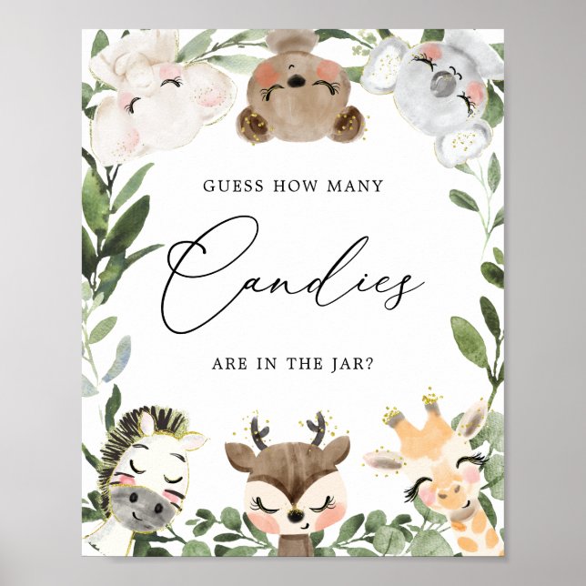 Affiche Beaux Animaux Baby showers Devinez Combien De Cand (Devant)