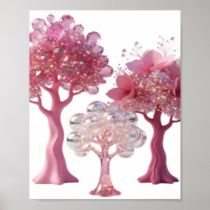 Affiche Beaux ARBRES DIAMANT ROSE Argent