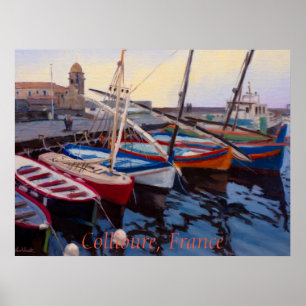 Affiche Beaux bateaux rouges orange bleus verts à Colliour