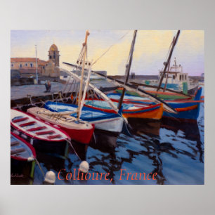 Affiche Beaux bateaux rouges orange bleus verts à Colliour