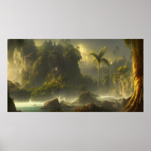 Affiche Beaux palmiers de la Jungle tropicale et Rivière 2