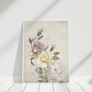 Affiche Beaux roses vintages