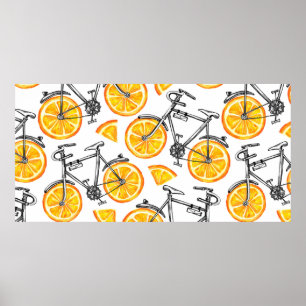 Affiche Beaux vélos avec roues orange. Main d'aquarelle