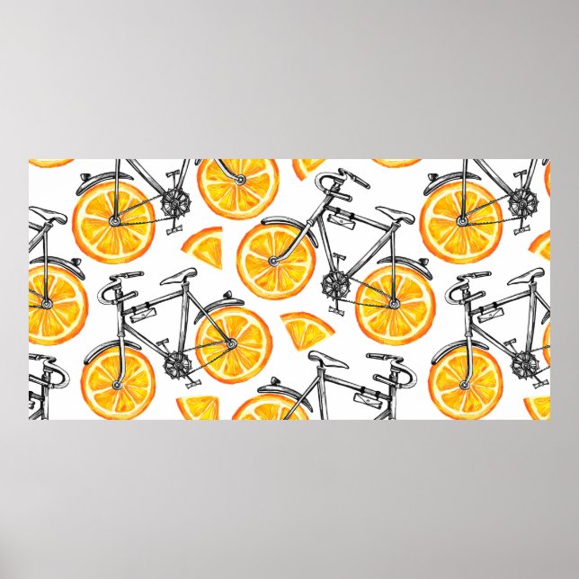 Affiche Beaux vélos avec roues orange. Main d'aquarelle  (Devant)