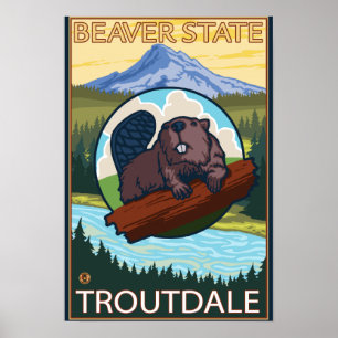 Affiche Beaver et Mt Hood - Troutdale, Oregon