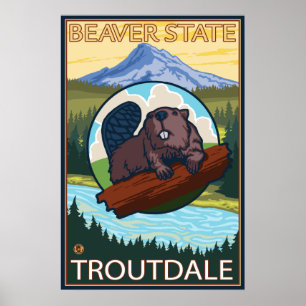 Affiche Beaver et Mt Hood - Troutdale, Oregon