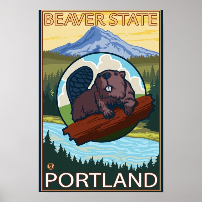 Affiche Beaver & Mt Hood - Portland, Oregon (Devant)
