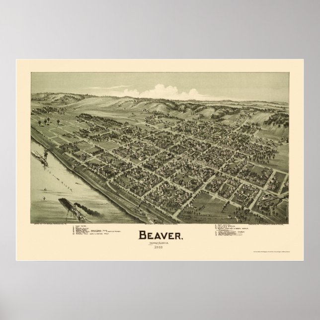 Affiche Beaver, PA Carte panoramique - 1900 (Devant)