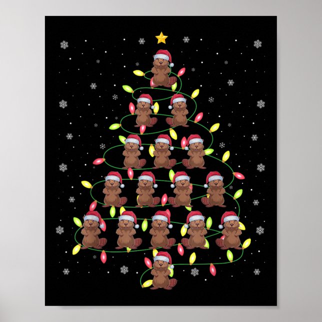 Affiche Beaver Père Noël feux d'arbre de Noël laids doux S (Devant)