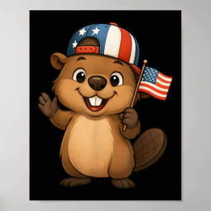 Affiche Beaver Usa Drapeau 4 juillet Fête de l'Indépendanc