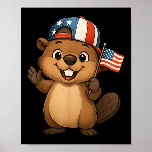 Affiche Beaver Usa Drapeau 4 juillet Fête de l'Indépendanc (Devant)