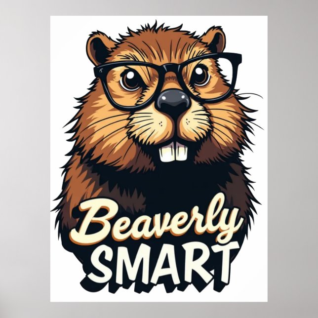 Affiche Beaverly Smart - Drôle Castor avec lunettes Graphi (Devant)