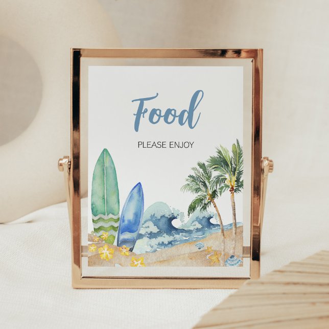 Affiche Bébé à bord Baby shower de plage Nourriture (Surfing Summer Boy Baby Shower Food Sign)